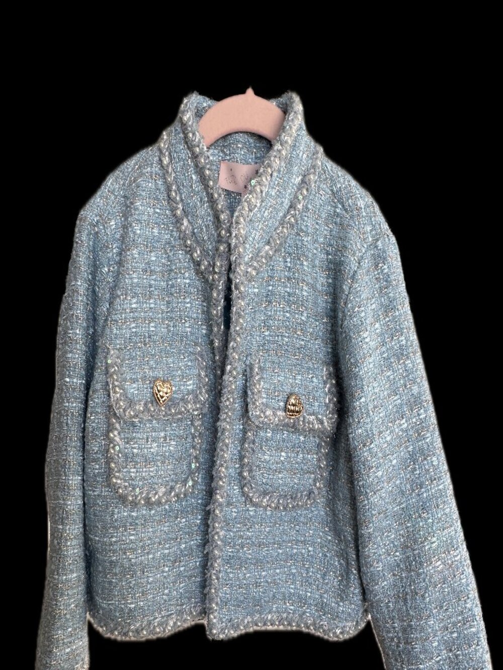 Girl Tweed sets with pearls sky blue